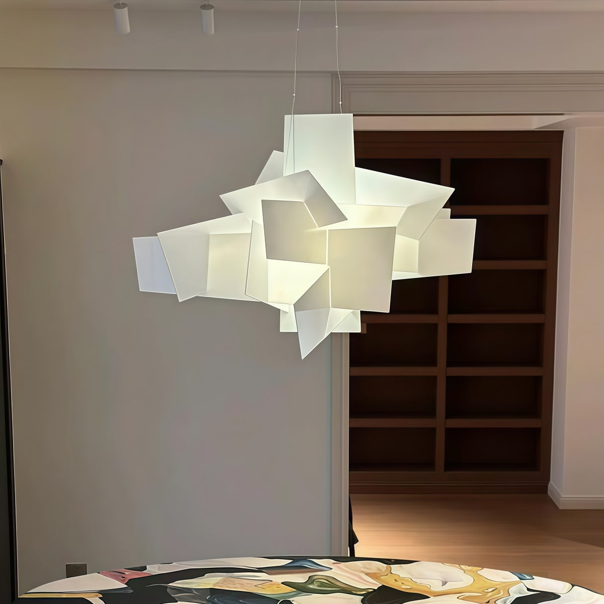 Foyer Chandelier | Modern White Stacked Pendant Light For Modern Interiors
