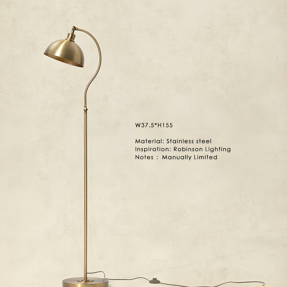 Classic American-Style Adjustable Floor Lamp With a Golden Finish And Distinctive Wire-Brushed Texture