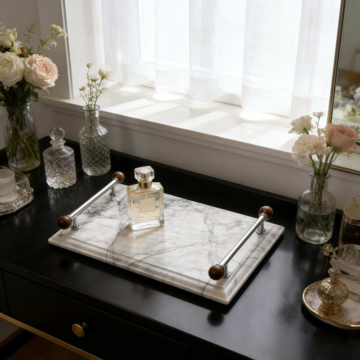 Instagram-Worthy Natural Marble Tray For Scented Candles Perfect For Dressing Tables Entryways And Living Room Storage