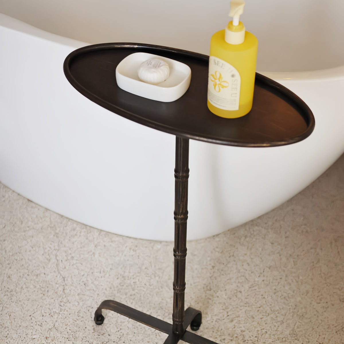Mid-Century Modern Oval Metal Side/Corner Table With An Artistic Design
