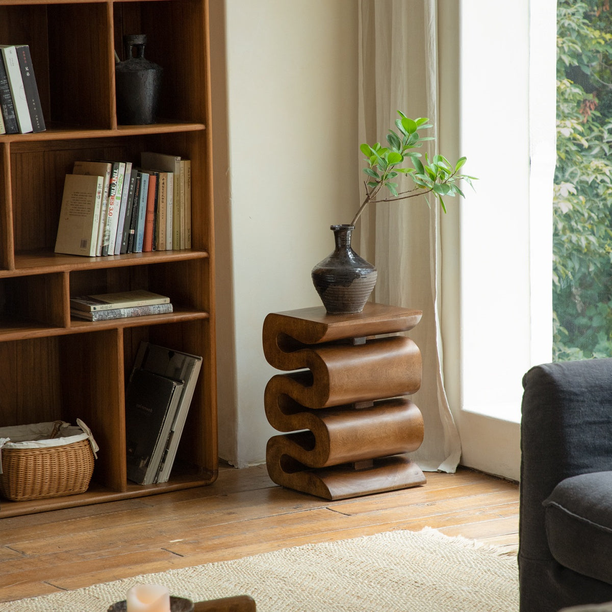 Sofa Side Table - Solid Wood Creative Wabi-Sabi Retro Designer Living Room