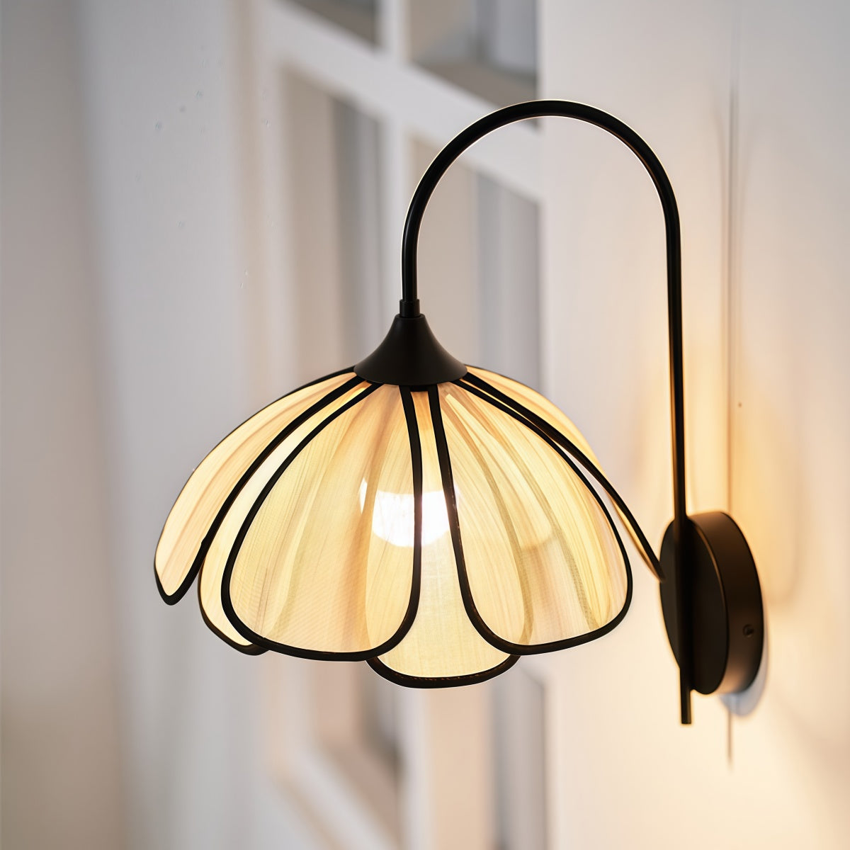 French-style cream-colored handwoven rattan wall lamp with warm LED light for dining and living rooms