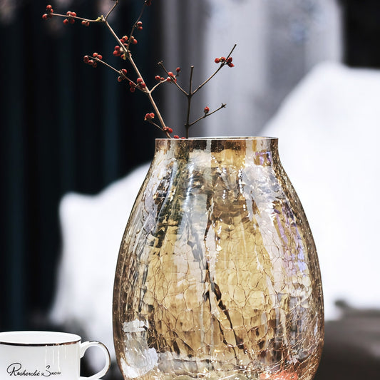 Glass Vase Floral: Elegant Crackled Glass Vase for Home Decor