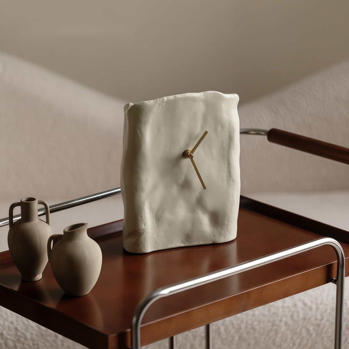 Desk Clock: Vintage Pleated Nordic Wabi-Sabi Style Retro Decorative Piece
