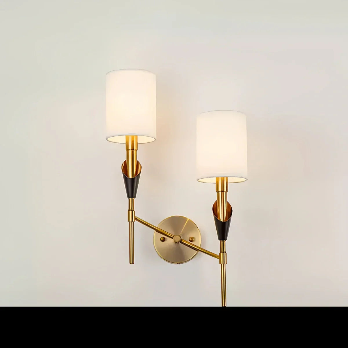 Postmodern Nordic style wall lamp with cloth shade and antique gold bronze finish for bedroom and living room
