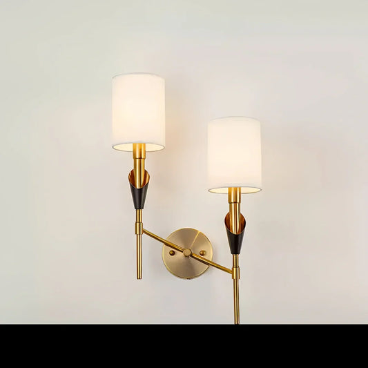 Postmodern Nordic style wall lamp with cloth shade and antique gold bronze finish for bedroom and living room
