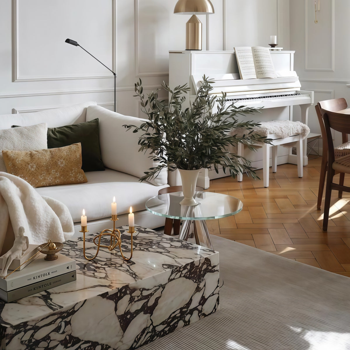 Marble Coffee Table French Retro Style Living Room Nordic Style Stone Slab Side Table/Corner Table Combination