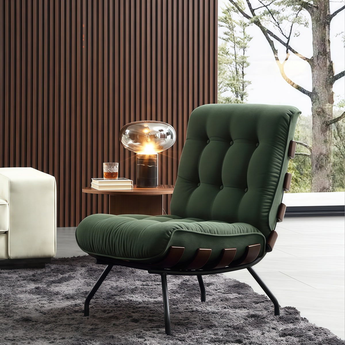 Minimalist Italian style single sofa chair with segmented ergonomic design and microfiber fabric for living room and bedroom