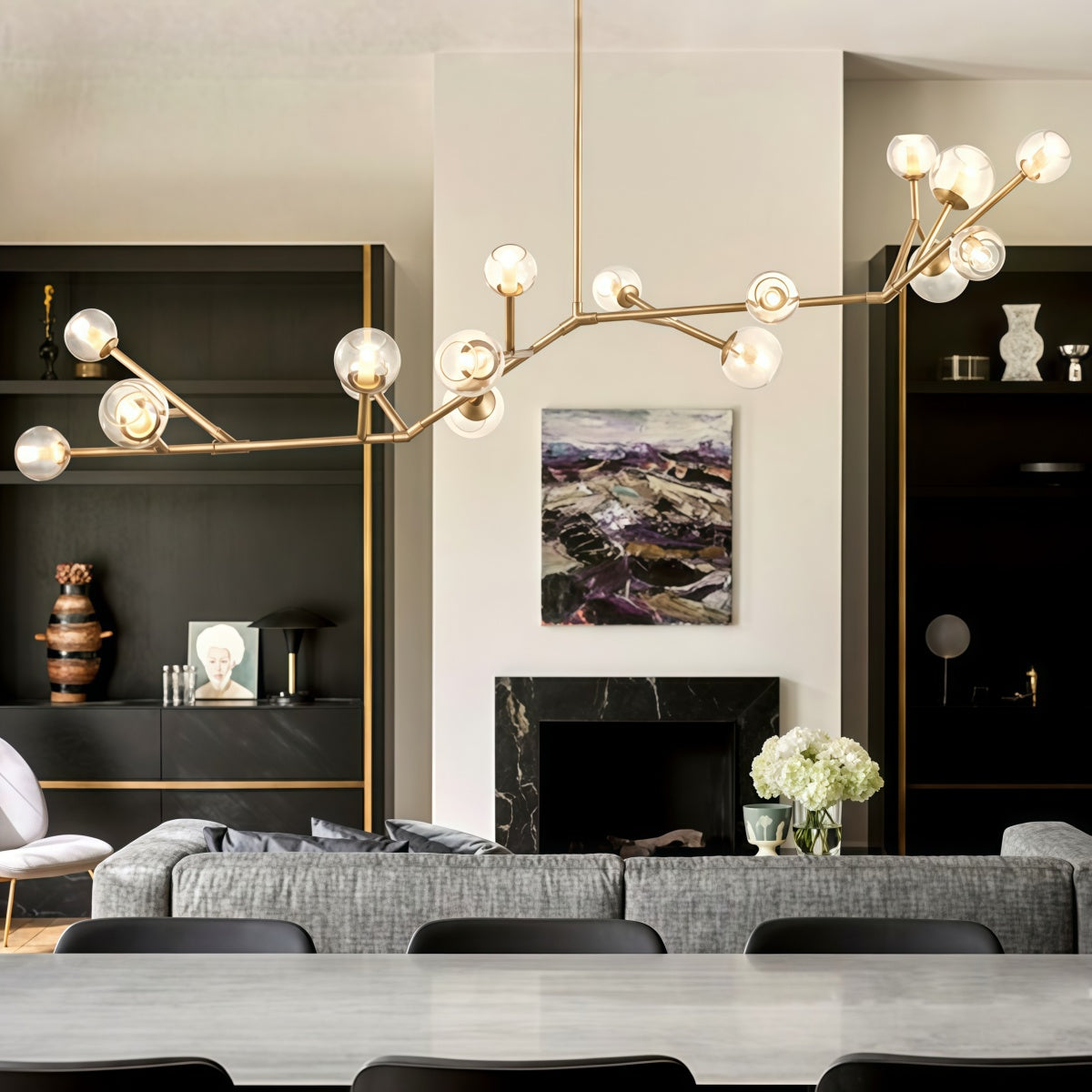 Modern Minimalist All-Copper and Glass Molecular Chandelier for Living Room