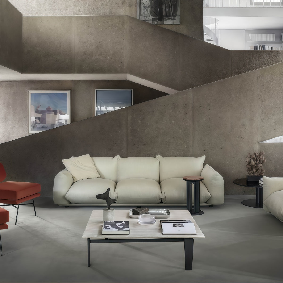 Italian Minimalist Sofa Creative Floor Sofa Cream Wabi-Sabi Style Sofa