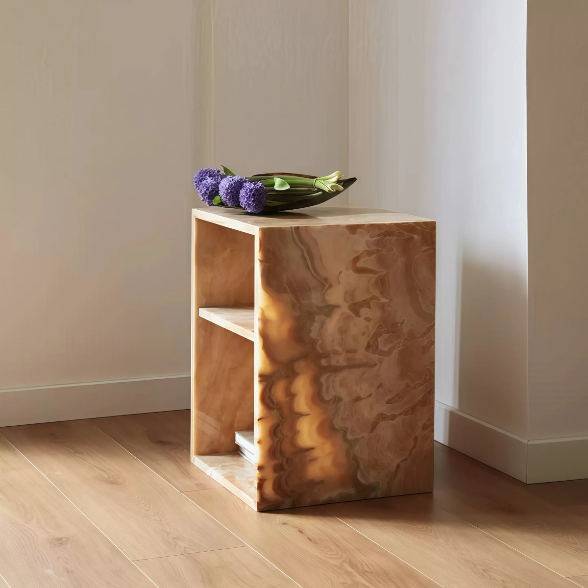 Natural Persian Jade Marble Square Side Table End Table Nightstand