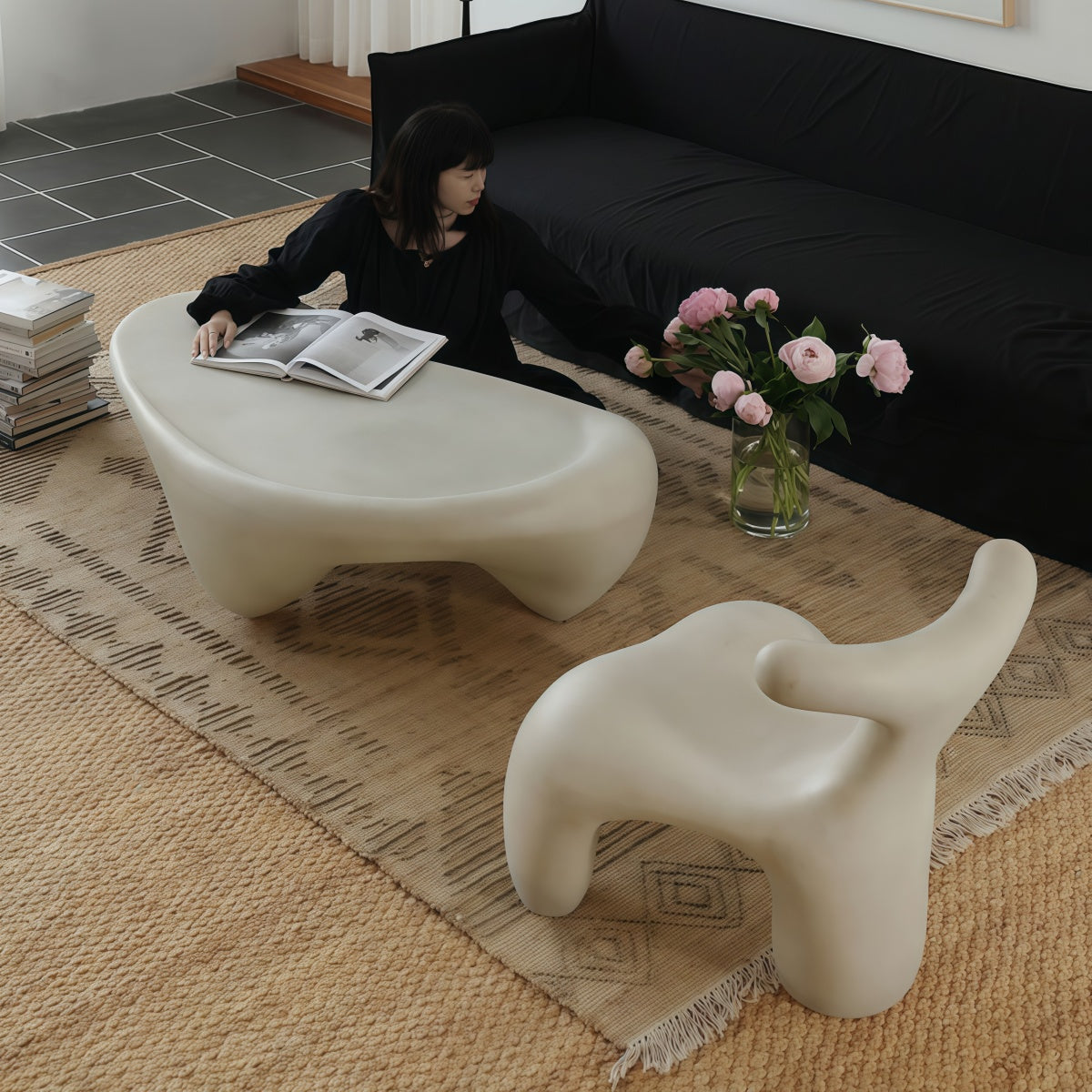 Snail-Shaped Coffee Table Wabi-Sabi Style Art Sculpture Irregularly Shaped Coffee Table Fiberglass