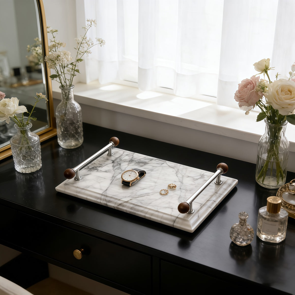 Instagram-Worthy Natural Marble Tray For Scented Candles Perfect For Dressing Tables Entryways And Living Room Storage