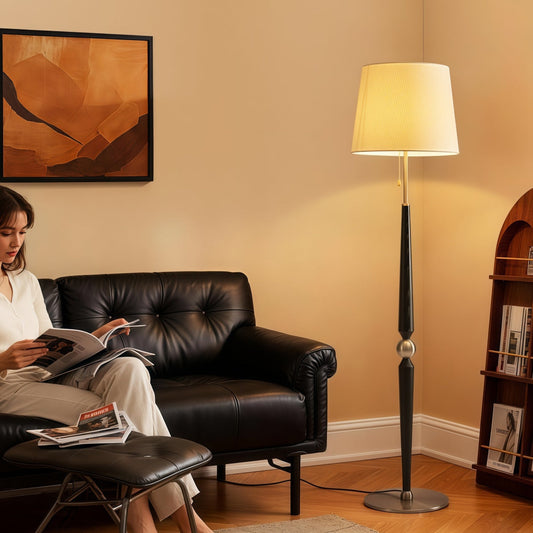 Vintage Floor Lamp with White Ash Wood & Handcrafted Shade | Retro Style