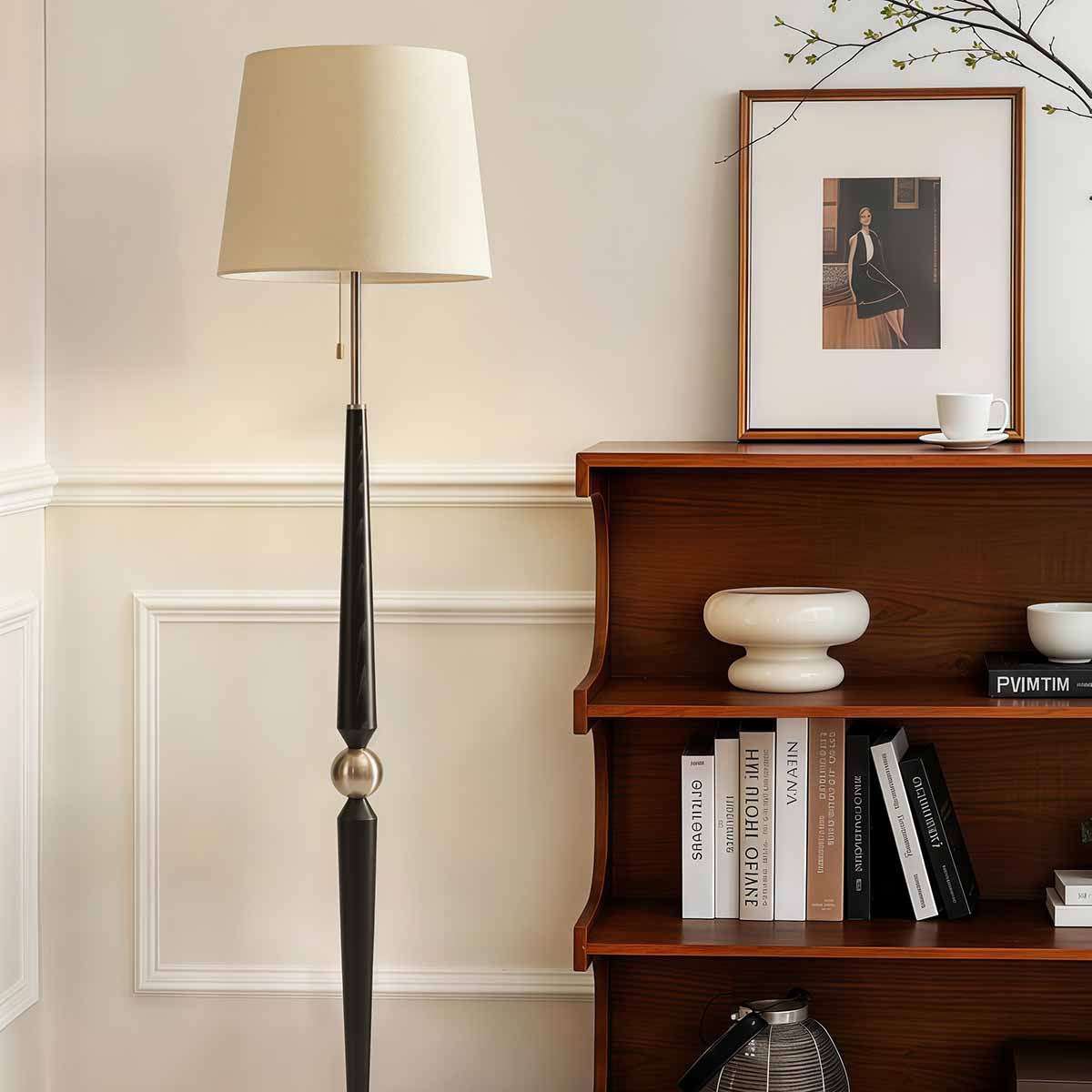 Vintage Floor Lamp with White Ash Wood & Handcrafted Shade | Retro Style