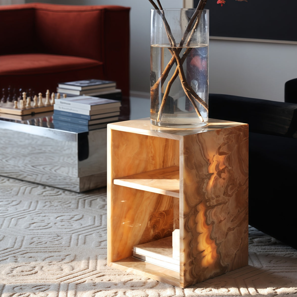Natural Persian Jade Marble Square Side Table End Table Nightstand