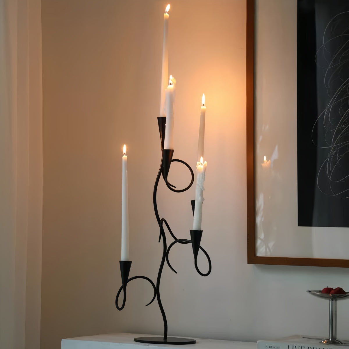 Iron Scented Candle Holder Black Dining Table Fireplace Tabletop Vintage Style Decorative Item