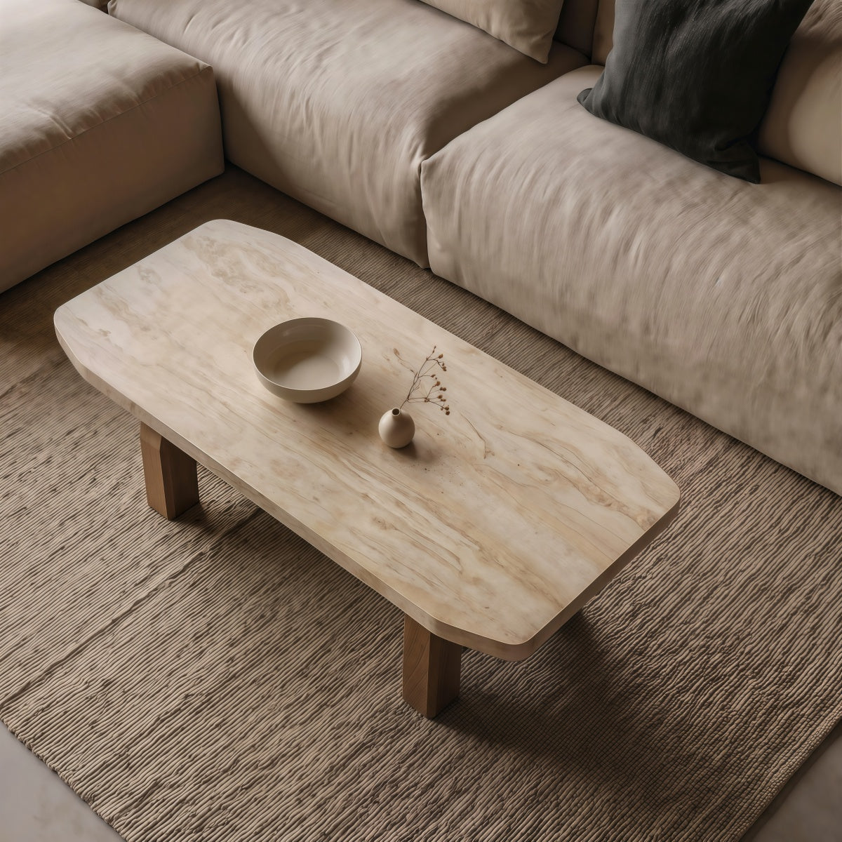 Vintage Wabi-Sabi Style Rectangular Travertine Coffee TableMinimalist Style
