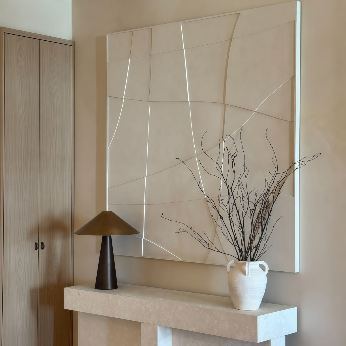 3D hand-painted wood carving abstract wall art for living room model room entryway decor