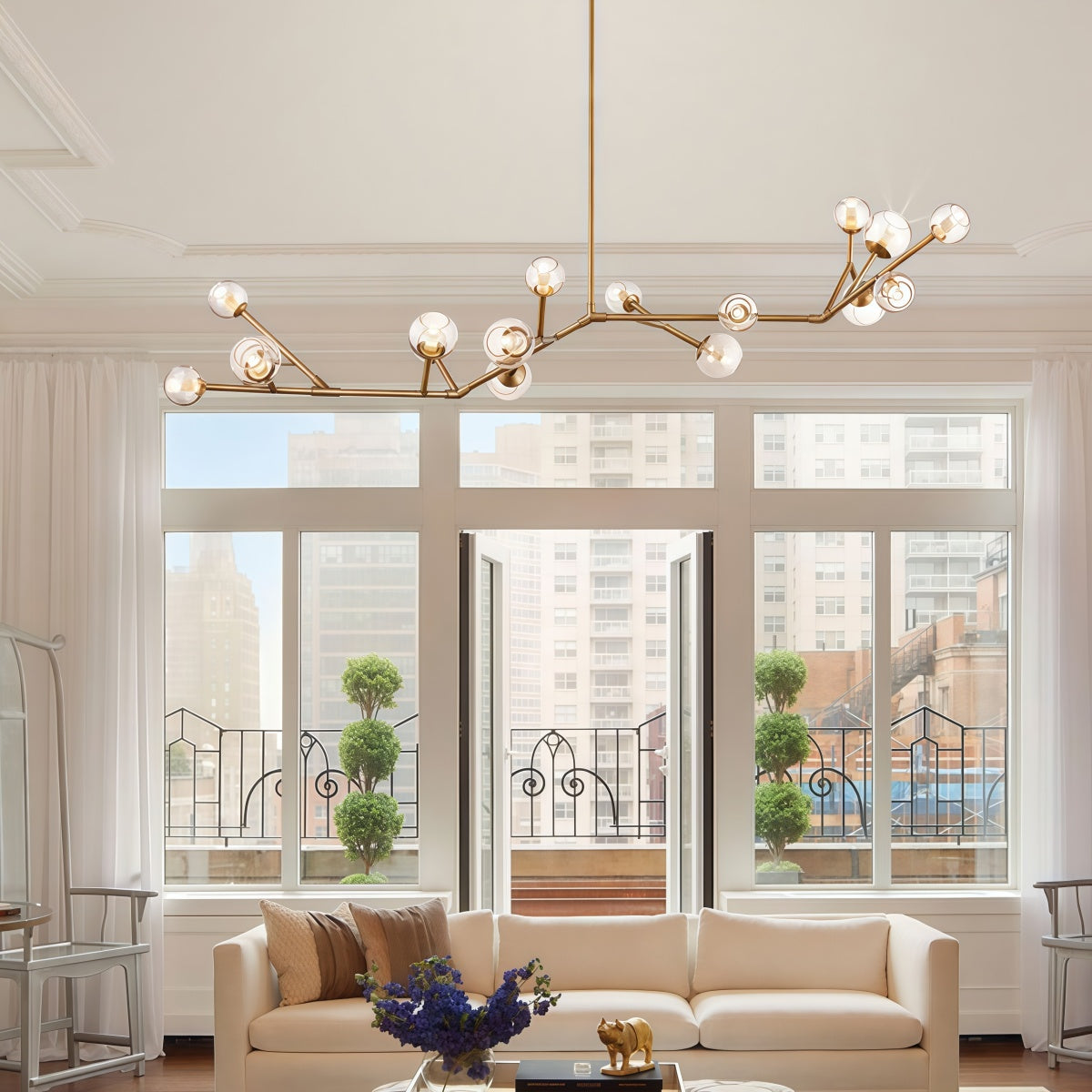 Modern Minimalist All-Copper and Glass Molecular Chandelier for Living Room