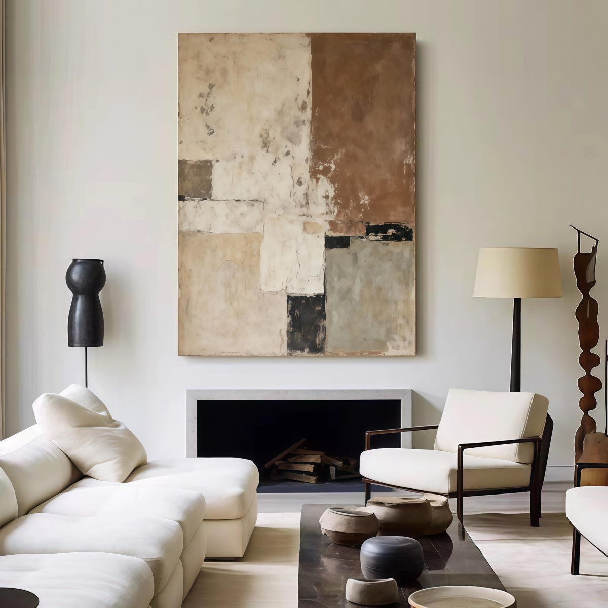 Wall Art Decor: Hand-Painted Wabi-Sabi Oil Painting for Modern Spaces