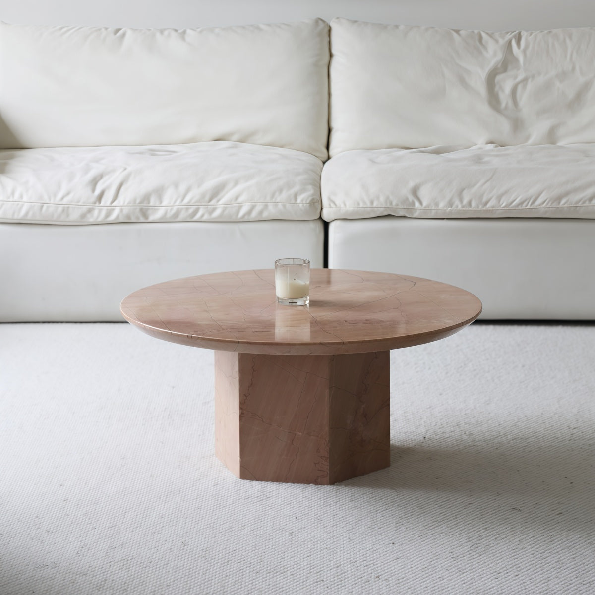 French-Style Living Room Coffee Table Set Rose-Pink Natural Marble Creamy Aesthetic