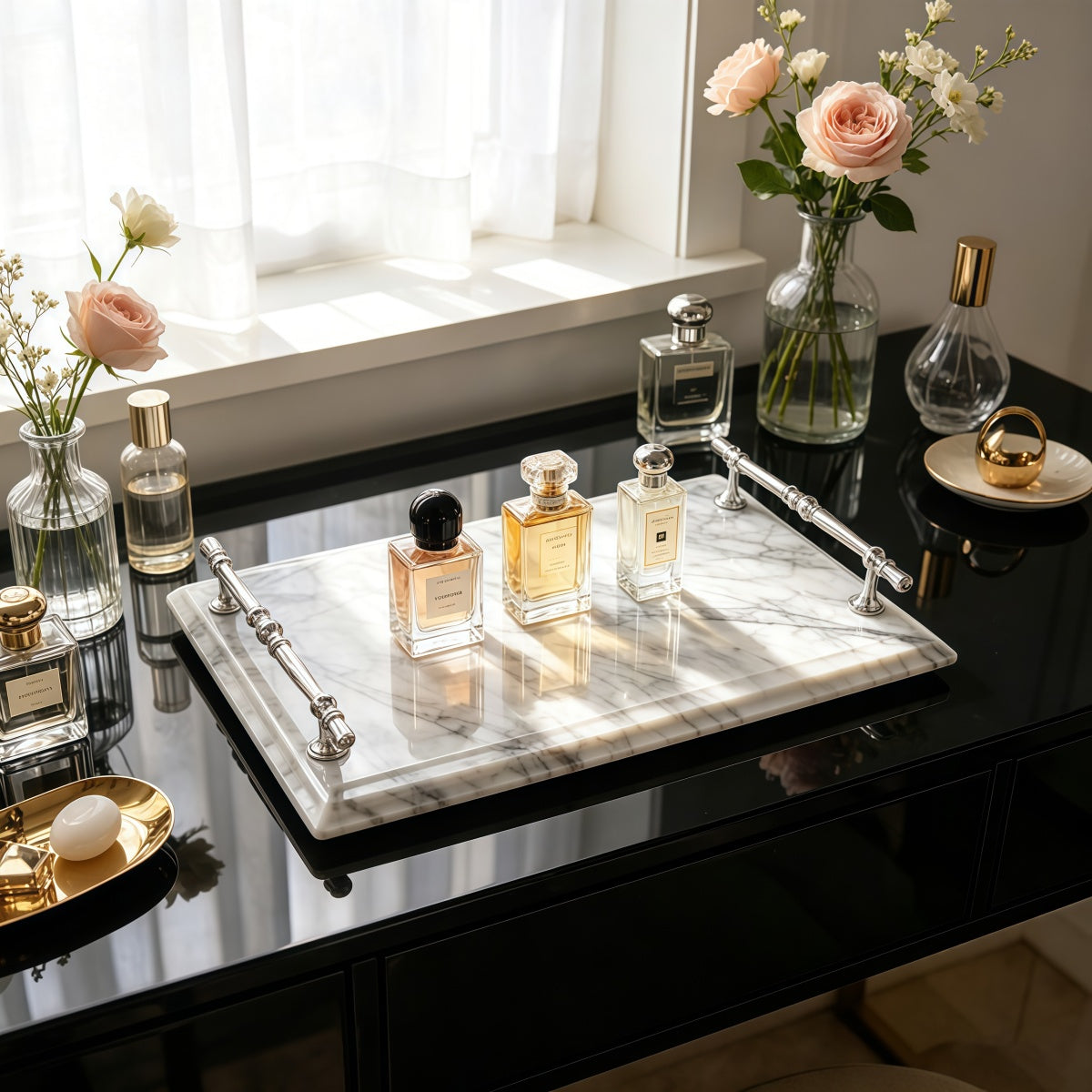 Instagram-Worthy Natural Marble Tray For Scented Candles Perfect For Dressing Tables Entryways And Living Room Storage
