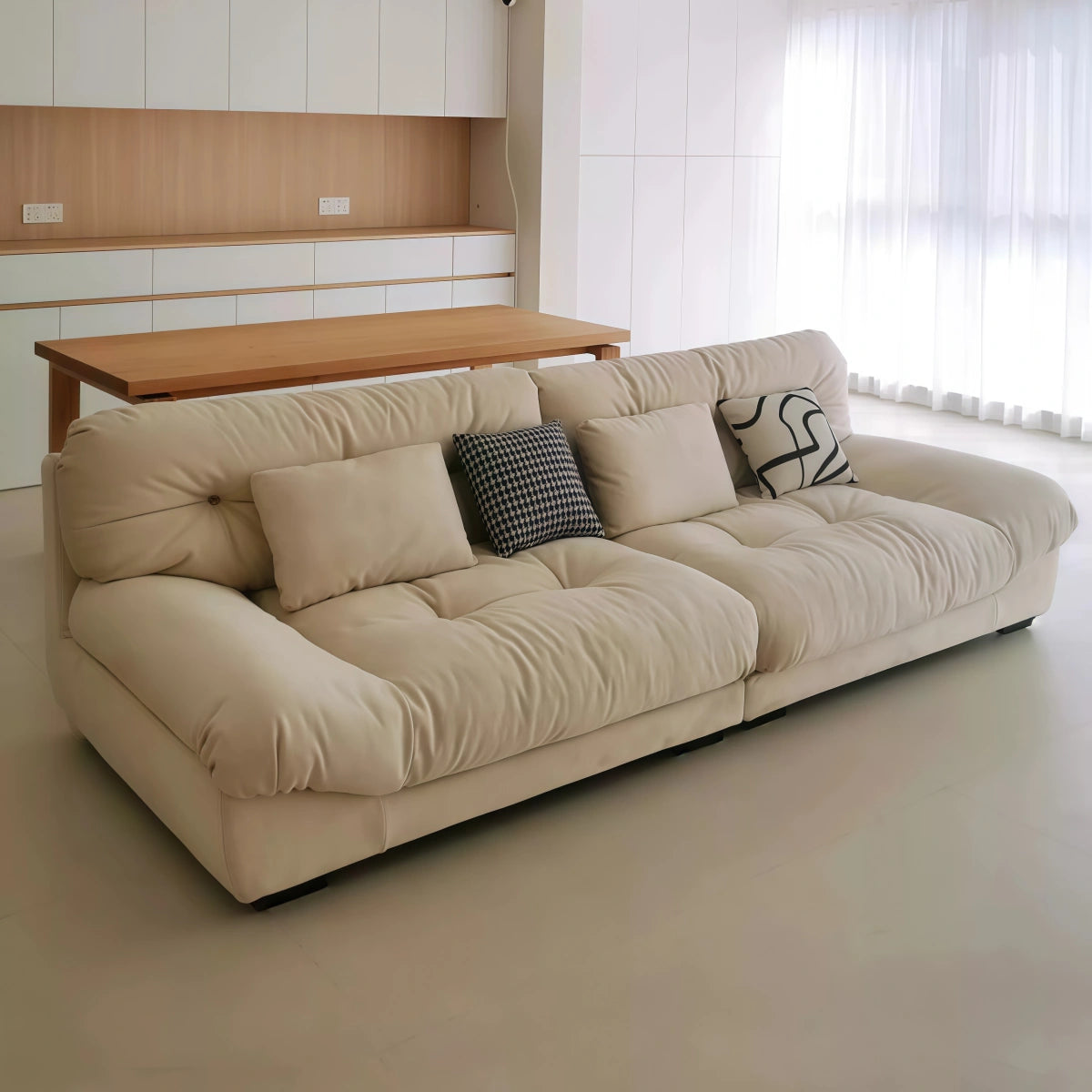 Cloud-themed French Cream Style Home Small Apartment Living Room Straight-Line Frosted Fabric Sofa Set