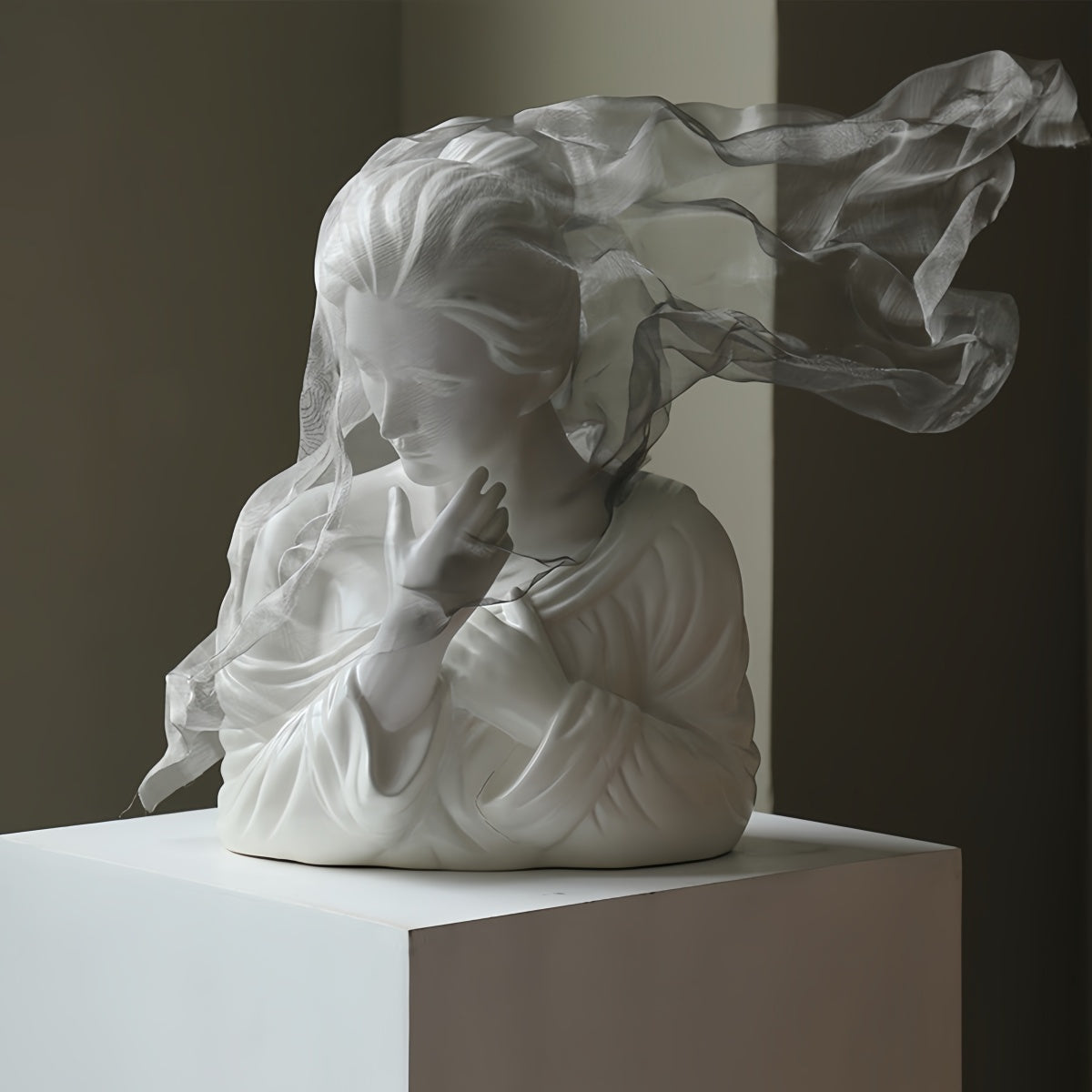 Veiled Maiden Sculpture – Art Piece for Living Room or Foyer