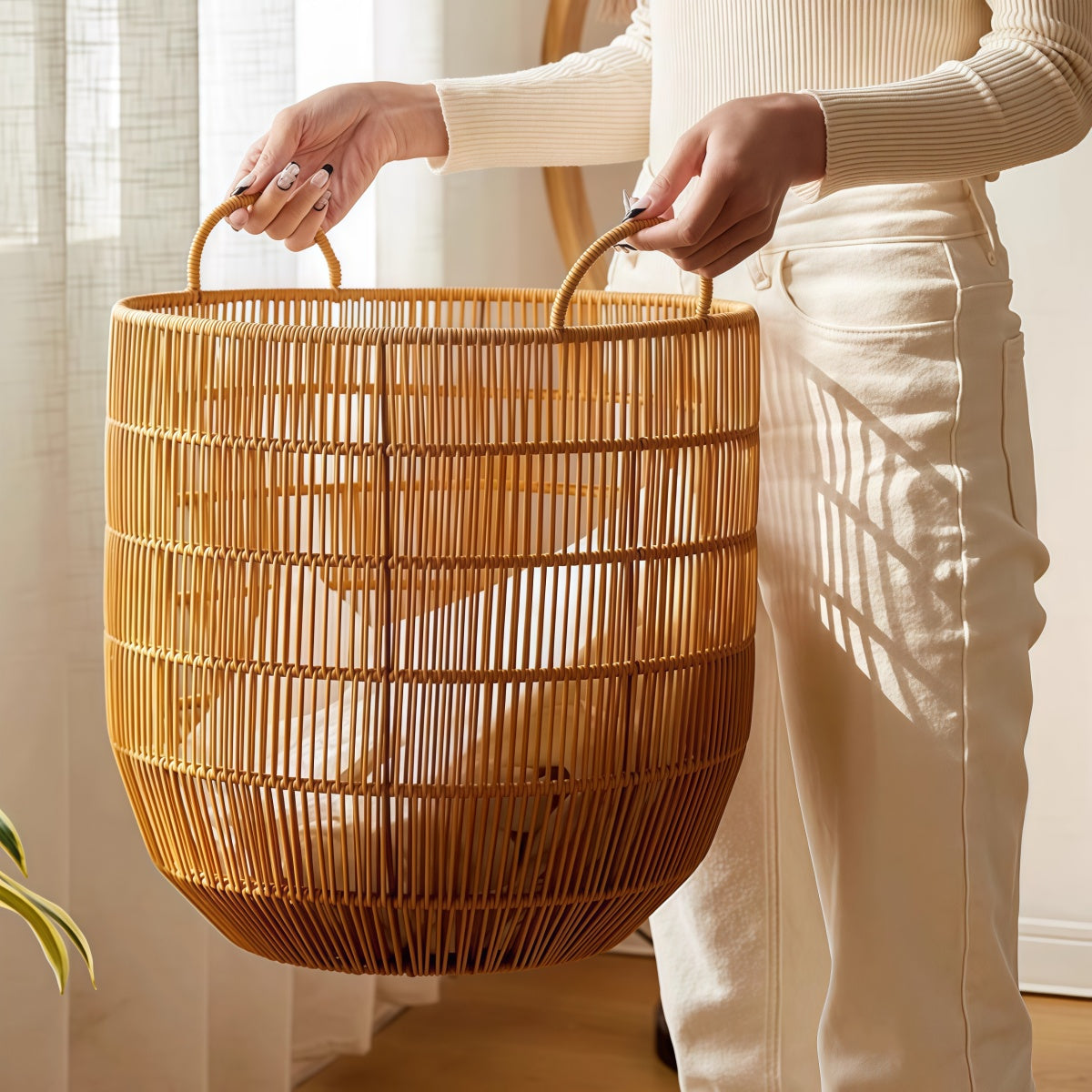 Large Laundry Basket - Durable Imitation Rattan Waterproof Laundry Basket
