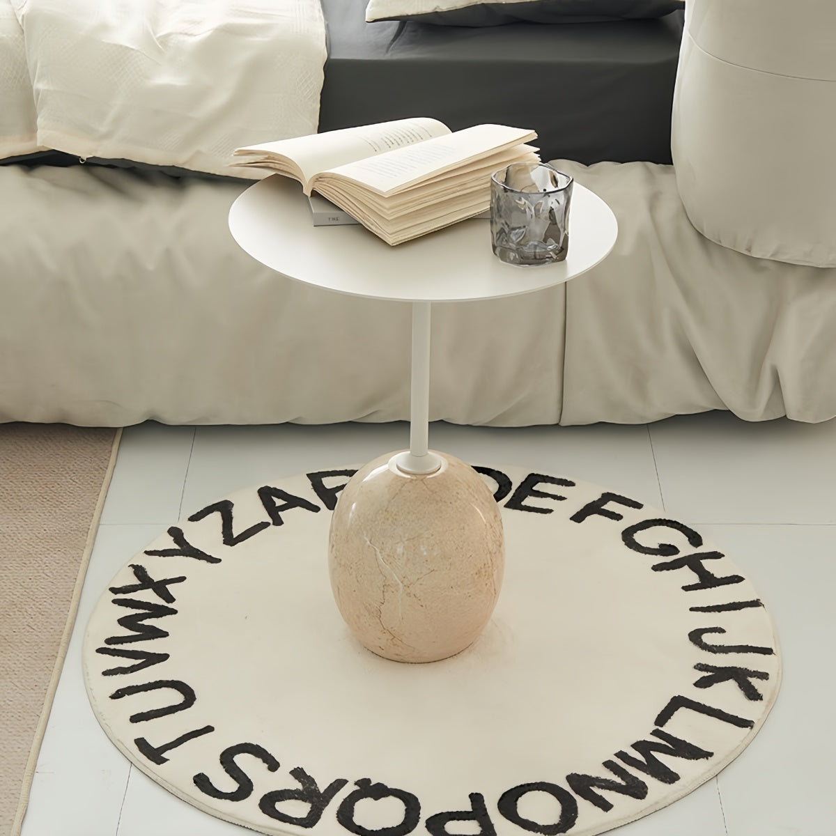 Marble-Style Cream-Toned Round Side Table/Coffee Table For Living Room Sofa Or Bedside