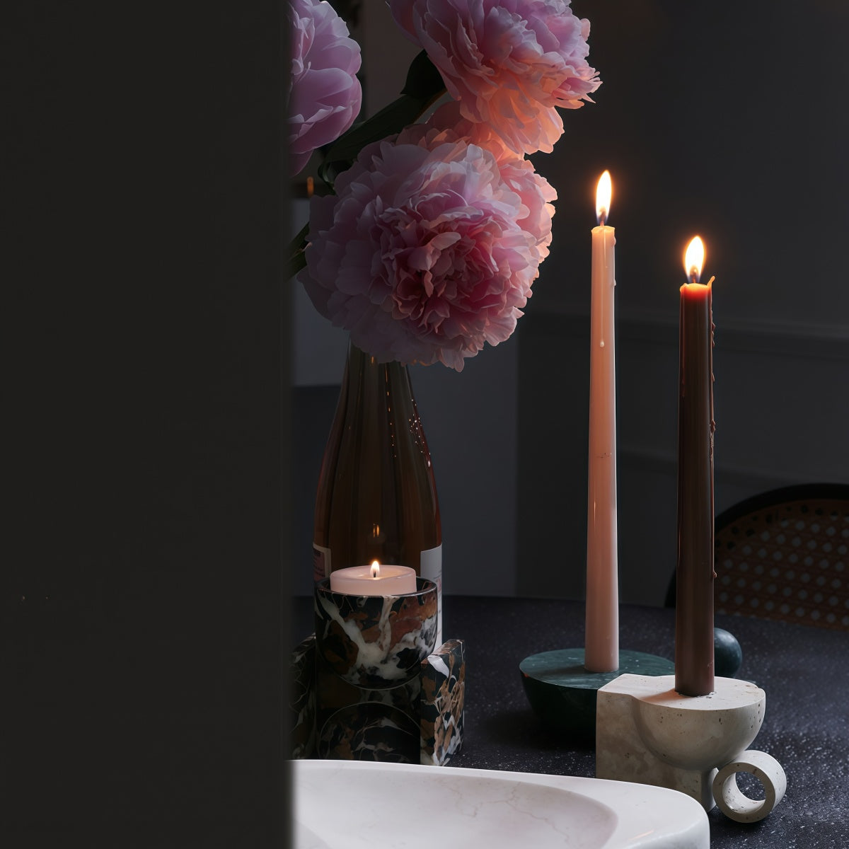 French-Style Natural Stone Candle Holder Marble Base For Scented Candles