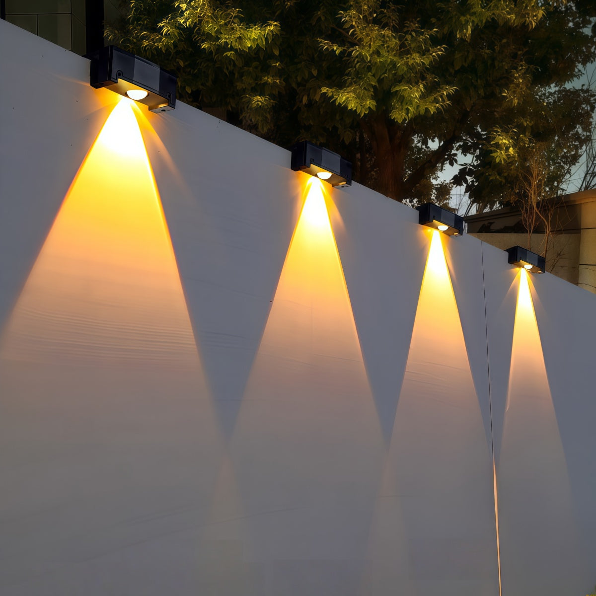 solar-powered home garden light mounted on outdoor wall with multi-color LED illumination