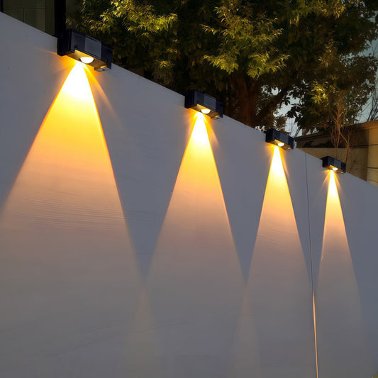 solar-powered home garden light mounted on outdoor wall with multi-color LED illumination