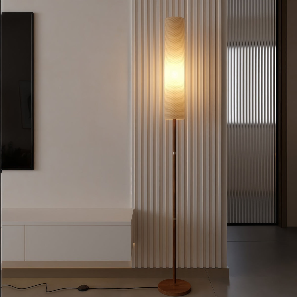 Wood Floor Lamp Vintage Solid Wood Wabi-Sabi Style Retro Decor for Living Room