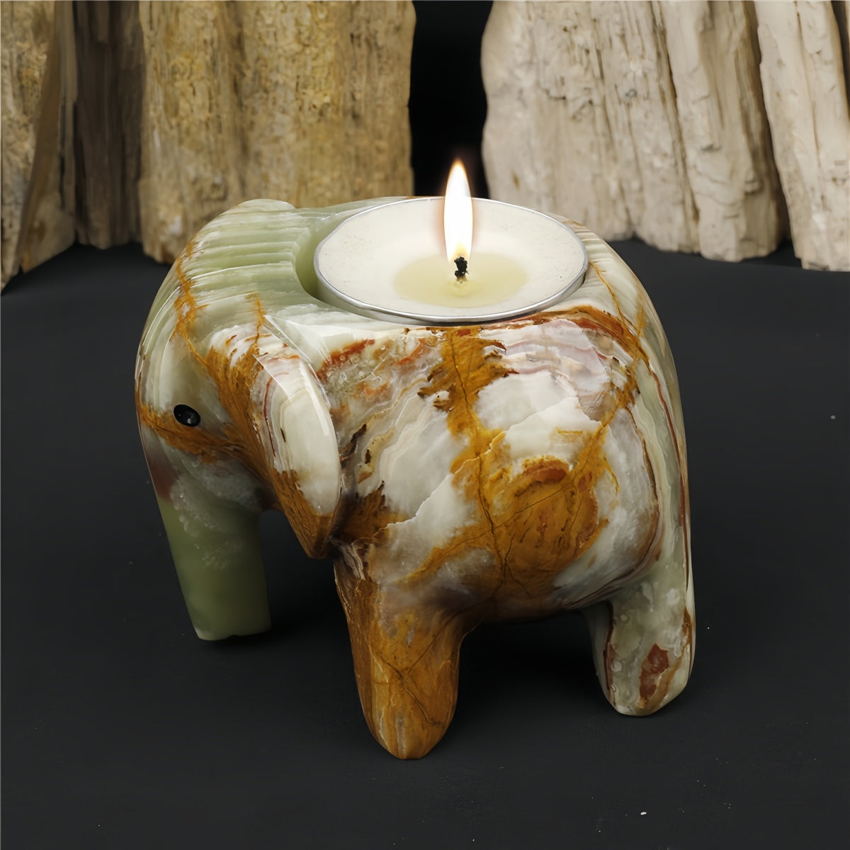 Marble Elephant Incense & Candle Holder – Decorative Tabletop Ornament
