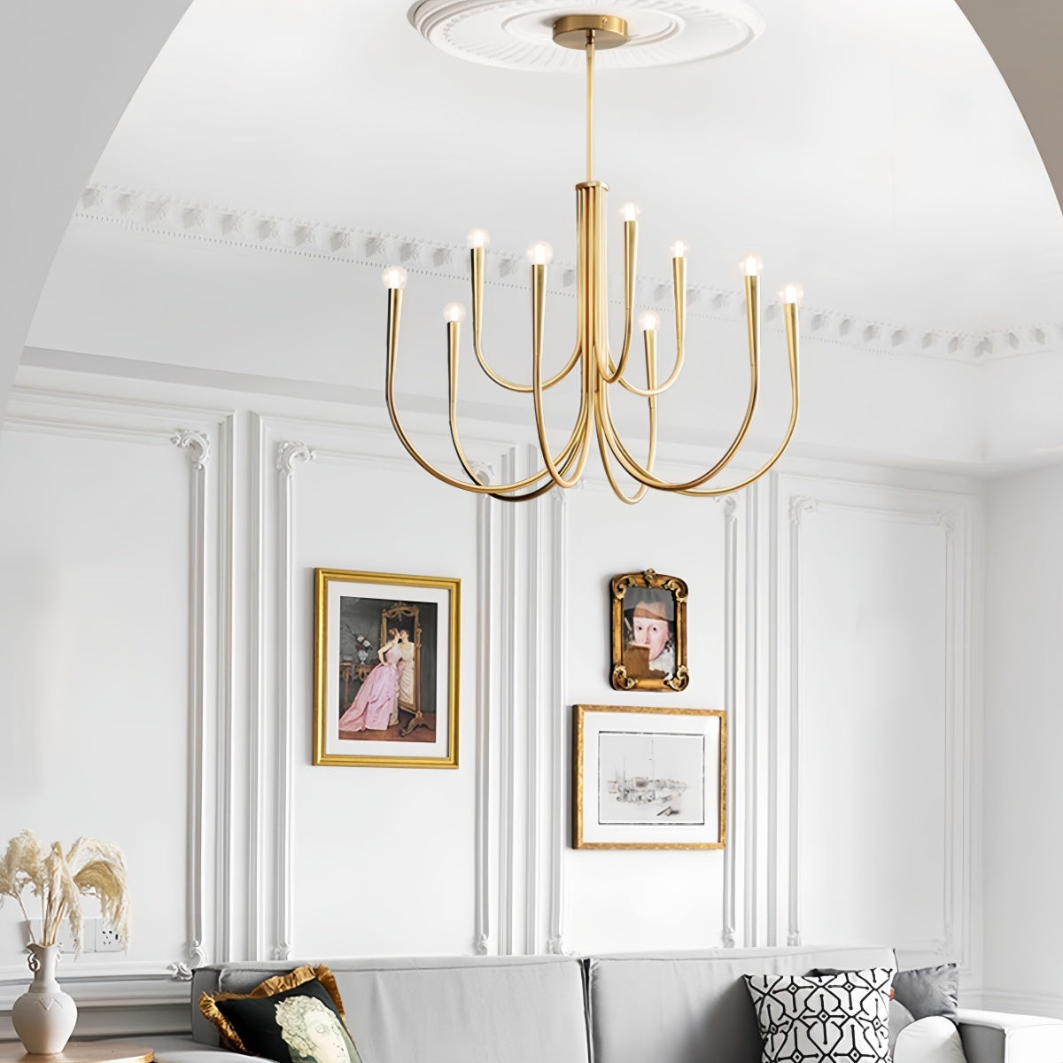 Gold chandelier with French vintage multi-arm design for elegant interiors