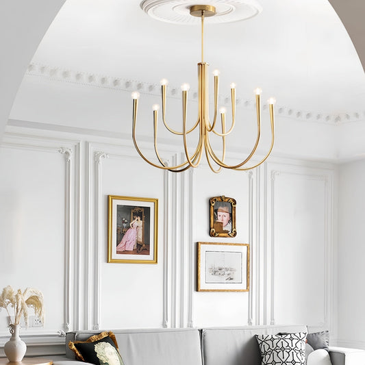 Gold chandelier with French vintage multi-arm design for elegant interiors