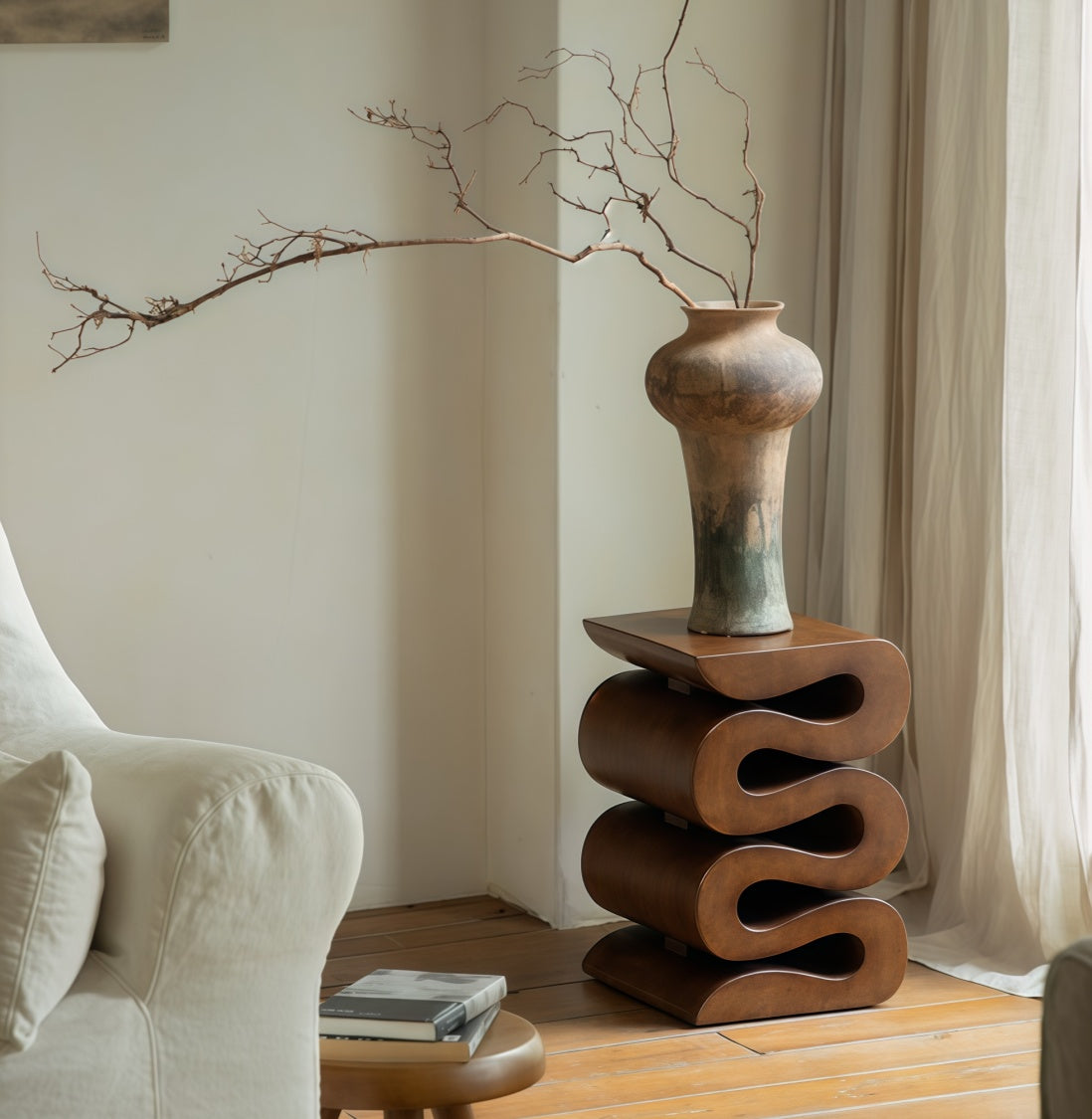 Sofa Side Table - Solid Wood Creative Wabi-Sabi Retro Designer Living Room