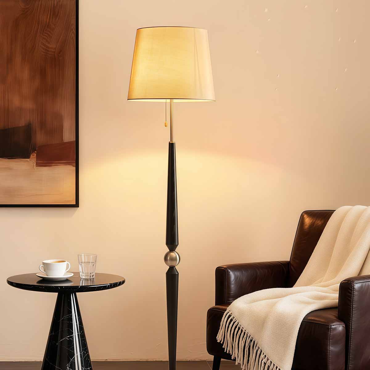 Vintage Floor Lamp with White Ash Wood & Handcrafted Shade | Retro Style