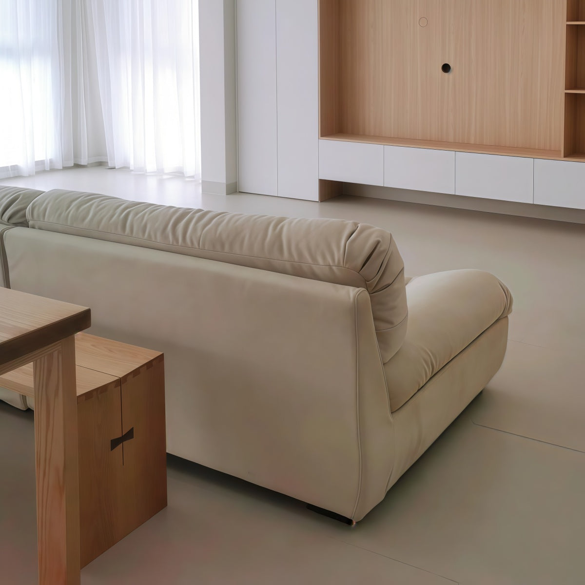 Cloud-themed French Cream Style Home Small Apartment Living Room Straight-Line Frosted Fabric Sofa Set