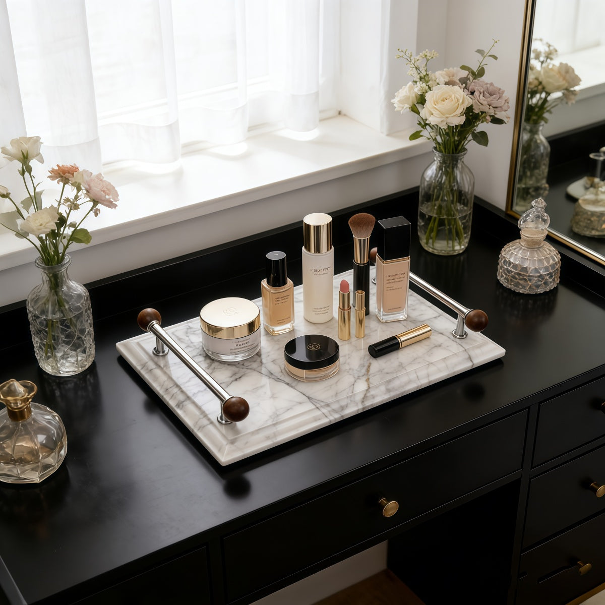 Instagram-Worthy Natural Marble Tray For Scented Candles Perfect For Dressing Tables Entryways And Living Room Storage