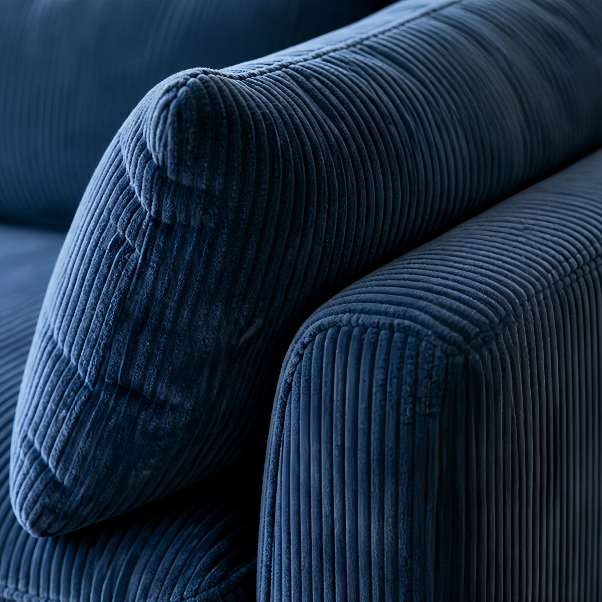 Down-Filled Sofa Removable And Washable Korean Bauhaus Style Suitable For Small Living Rooms Straight-Line Corduroy Blue Fabric Sofa