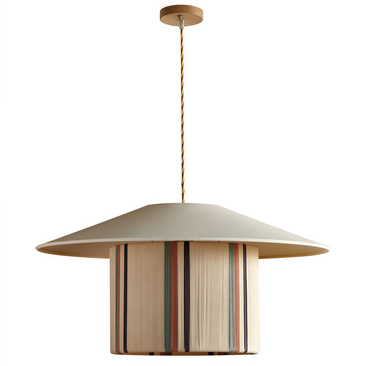 Vintage solid Woven Pendant Light - Vintage Solid Wood & Cotton Thread for Cozy Roomswood woven pendant light with Japanese wabi-sabi style and cotton thread lampshade