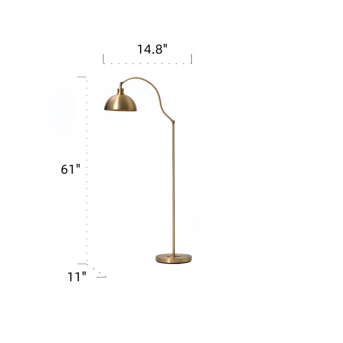 American-Style Adjustable Floor Lamp in brushed gold finish with a wire-brushed metal shade and adjustable curved arm design.
