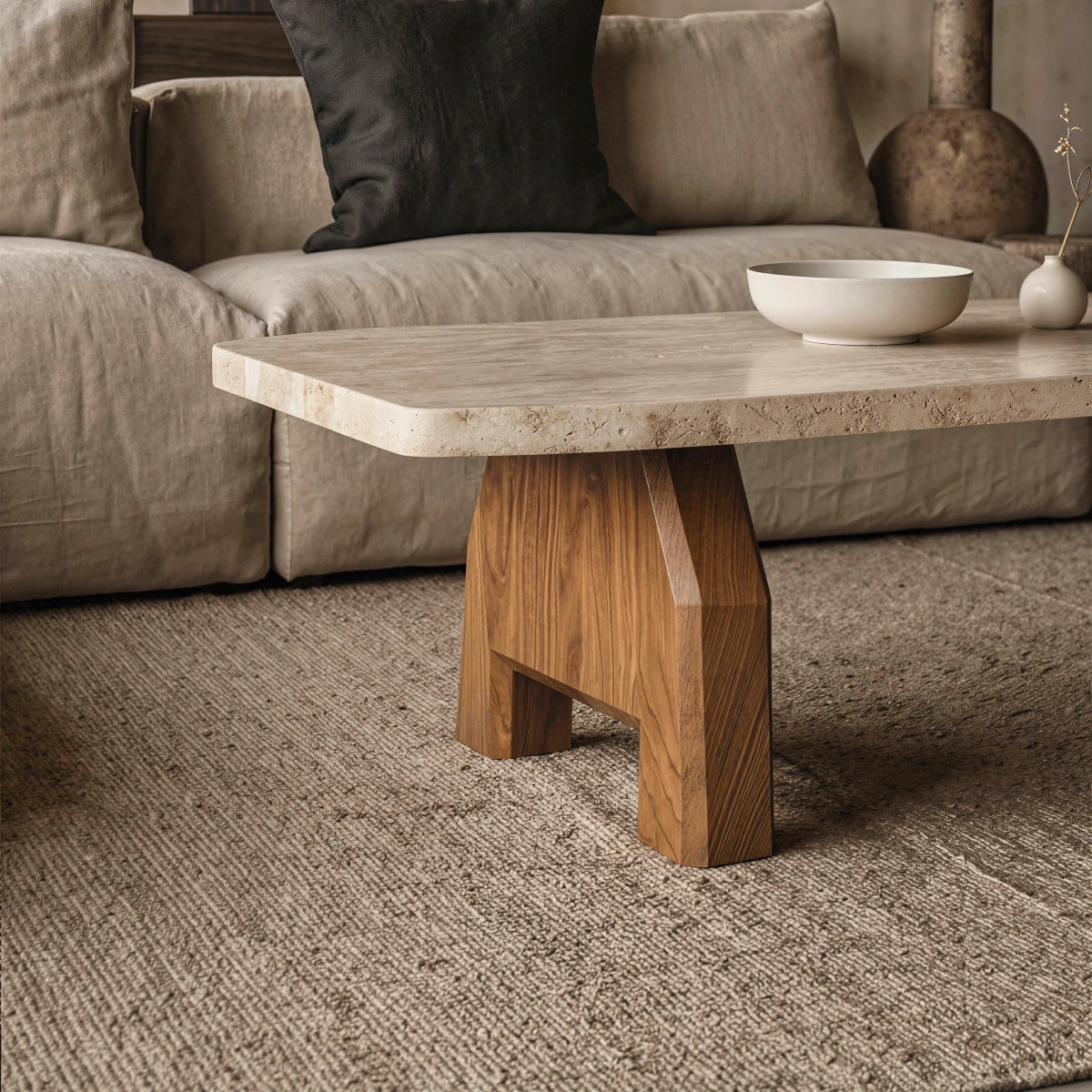 Vintage Wabi-Sabi Style Rectangular Travertine Coffee TableMinimalist Style