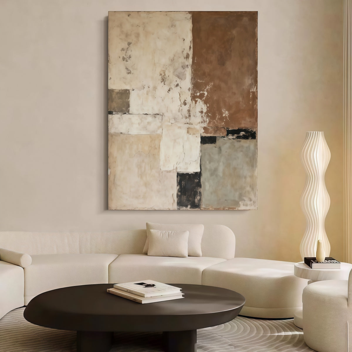 Wall Art Decor: Hand-Painted Wabi-Sabi Oil Painting for Modern Spaces