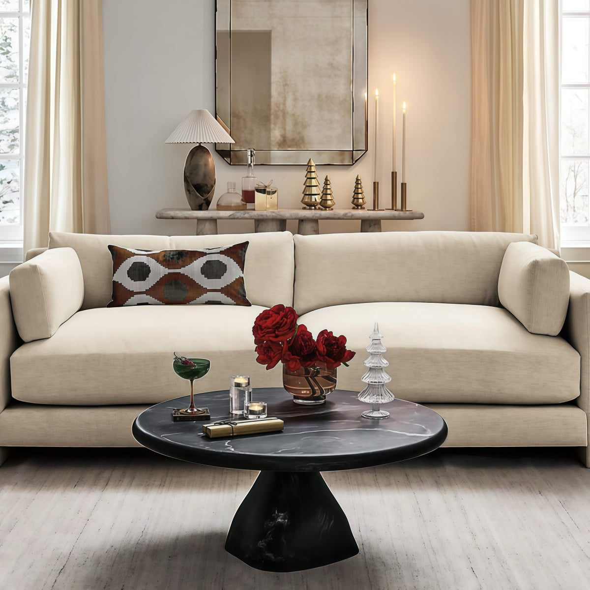 Round Coffee Table with Marble Pattern - Trendy Resin Living Room Decor