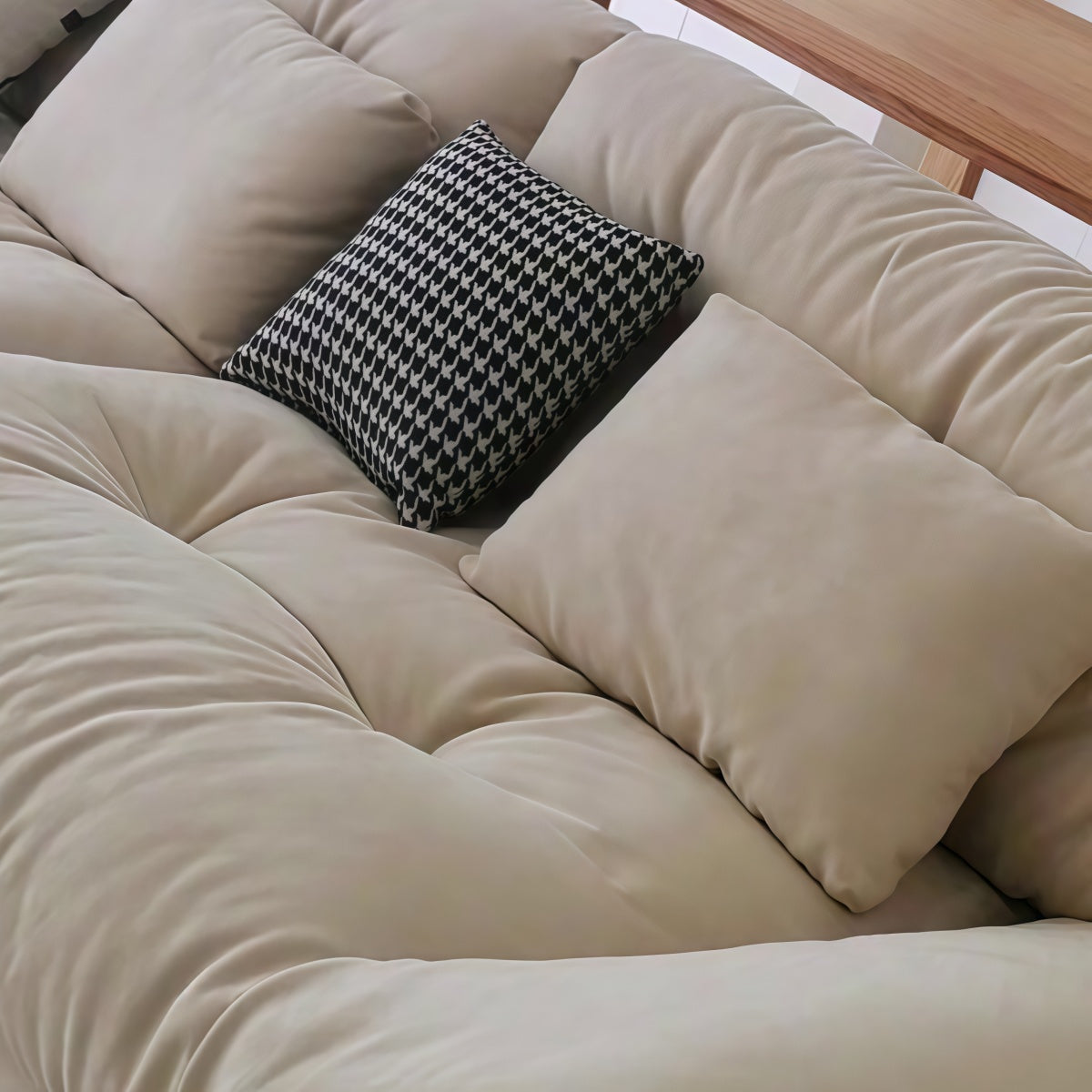 Cloud-themed French Cream Style Home Small Apartment Living Room Straight-Line Frosted Fabric Sofa Set