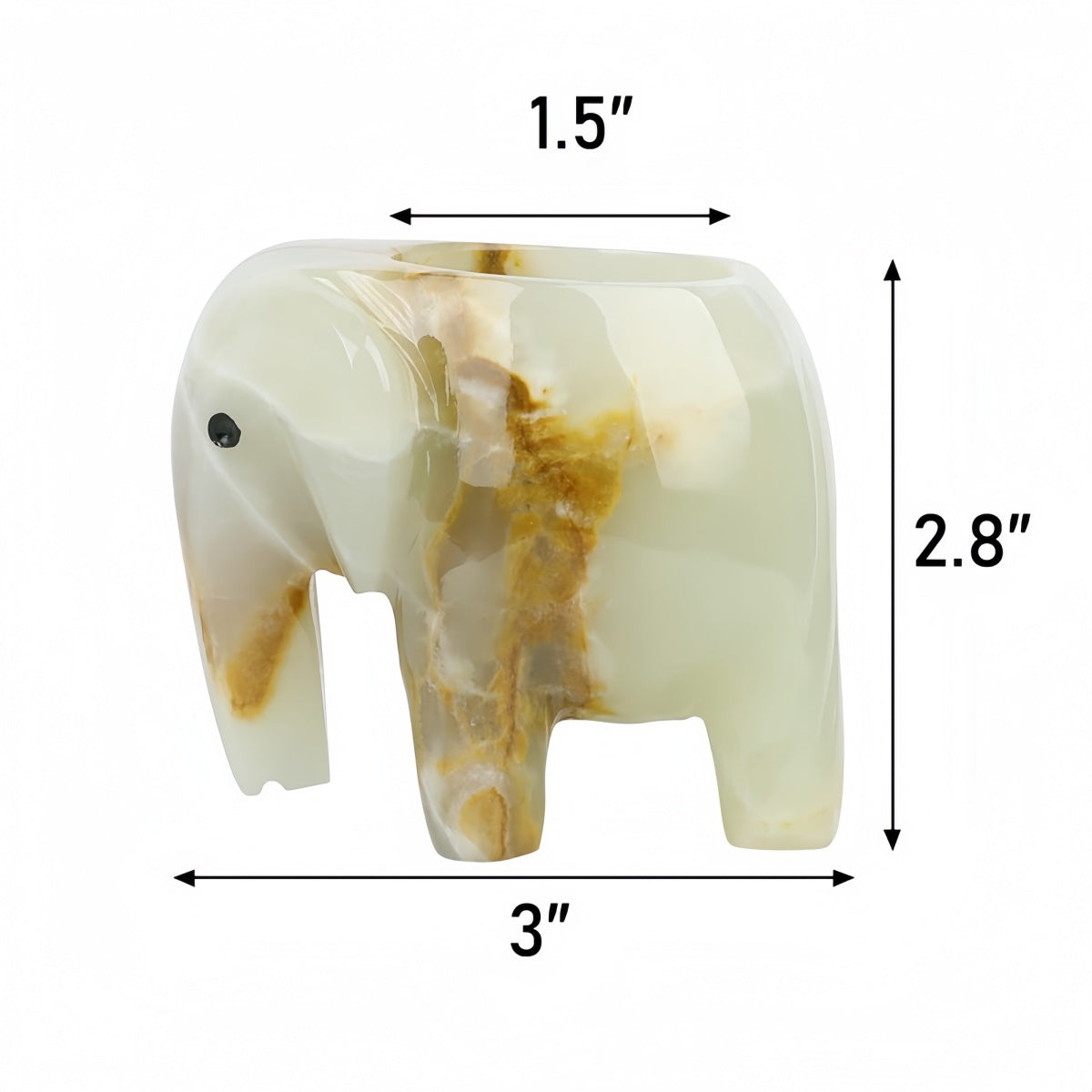 Elephant-shaped polished marble holder in cream with brown veining, featuring a 1.5” candle opening for Marble Elephant Incense.